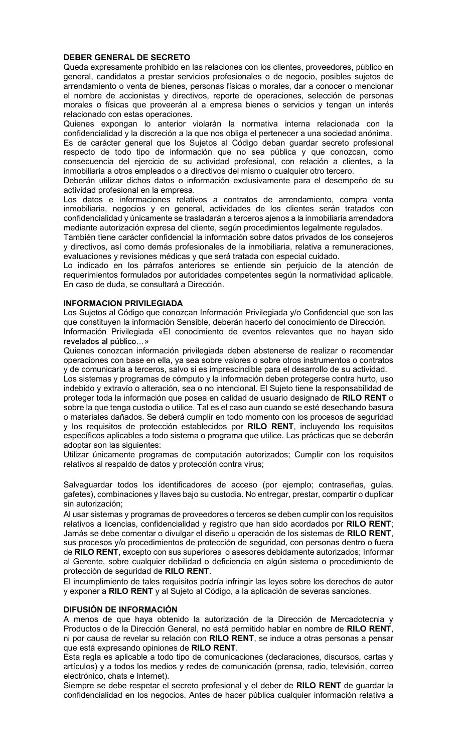 Página 7 del Código de Conducta de Rilo Rent